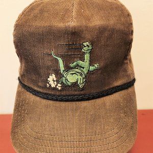 Vintage Sinclair Oil Speedy Dinosaur Corduroy Hat Leather strap Made inUSA Cap